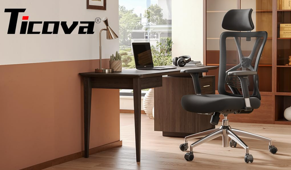 Ticova ergonomic office chair with adjustable lumbar support and 3D armrests