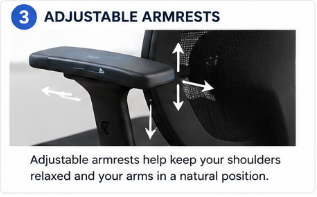 Adjustable office chair armrests help keep shoulders relaxed and arms in a natural position
