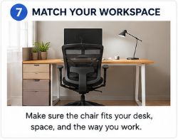 Office chair workspace fit showing proper desk height and comfortable seating position