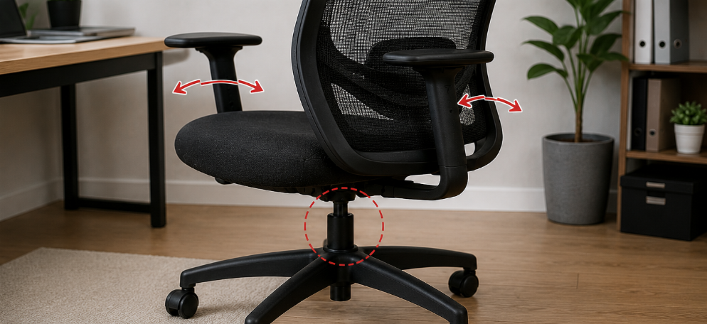 Wobbly office chair with loose base connection causing instability