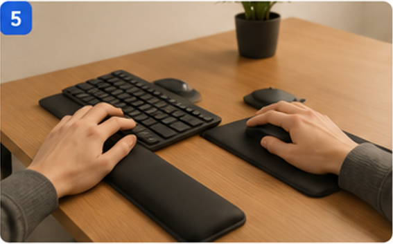 Ergonomic keyboard and mouse placement for comfortable wrist and arm positioning