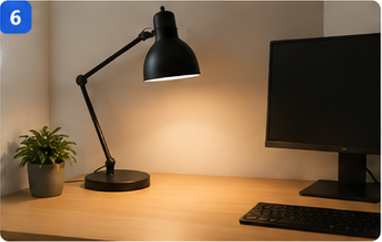 Home office lighting setup with a desk lamp and monitor for a comfortable workspace