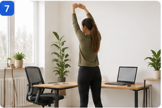 Person taking a stretching break during work in a home office