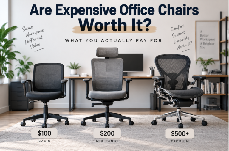 Different office chairs representing various price ranges and features